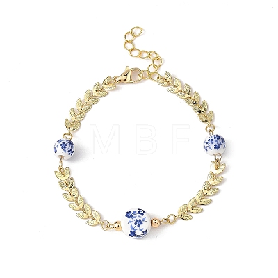 Leaf Brass Brass Handmade Cobs Link Chains Bracelets BJEW-JB12818-1
