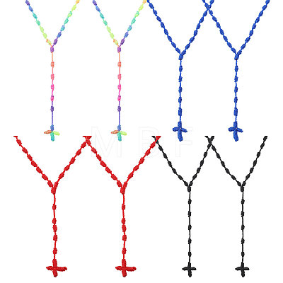 8Pcs 4 Colors Nylon Cross Pendant Rosary Bead Necklaces DOLL-CA0001-03-1
