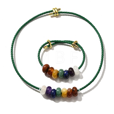 Rondelle Chakra Natural Gemstone Beads Bracelets & Necklaces Sets G-P561-01G-02-1