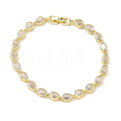 Teardrop Brass Micro Pave Clear Cubic Zirconia Link Chain Bracelets for Women BJEW-C156-07A-G-1