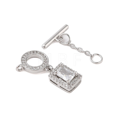 Rack Plating Brass Micro Pave Clear Cubic Zirconia Toggle Clasps KK-S384-22P-1