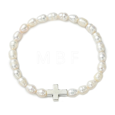 Natural Cultured Freshwater Pearl & Alloy Beads Stretch Bracelets for Women BJEW-JB14103-02-1