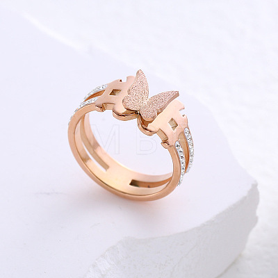 Butterfly Frosted 304 Stainless Steel Finger Rings for Women LR7265-12-1