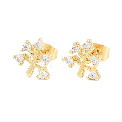Brass Micro Pave Clear Cubic Zirconia Stud Earrings EJEW-F405-07G-1