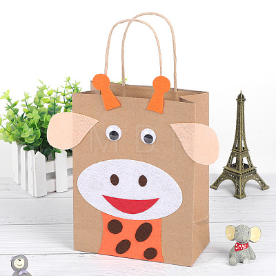 DIY Rectangle with Giraffe Pattern Kraft Paper Bag Making Set DIY-F079-08-1