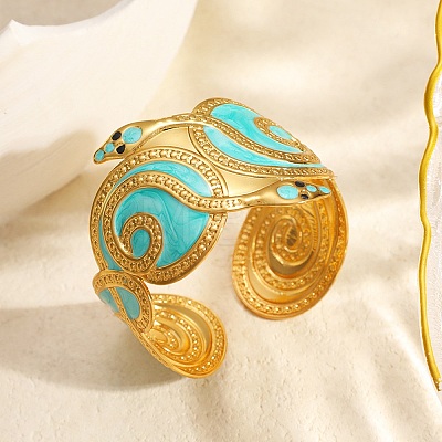 304 Stainless Steel Enamel Cuff Bangles for Women BJEW-E112-02G-1