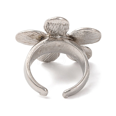 Flower Alloy Open Cuff Rings for Women RJEW-M018-01P-1