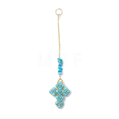 Cross Glass & Synthetic White Howlite & Green Turquoise & Natural Carnelian & Red Jasper & Black Onyx Chips Beads Pendant Decorations HJEW-MZ00402-1