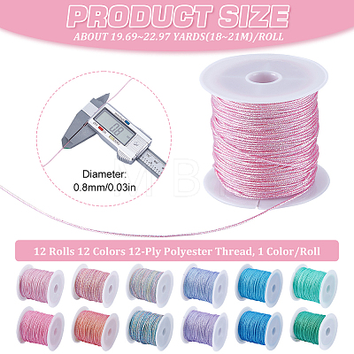 SUNNYCLUE 12 Rolls 12 Colors 12-Ply Polyester Thread OCOR-SC0001-05-1