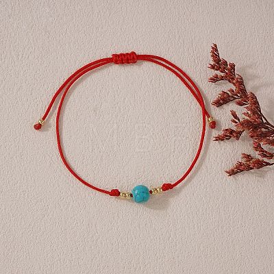 Synthetic Turquoise Round Bead Braided Bracelets EC3666-1