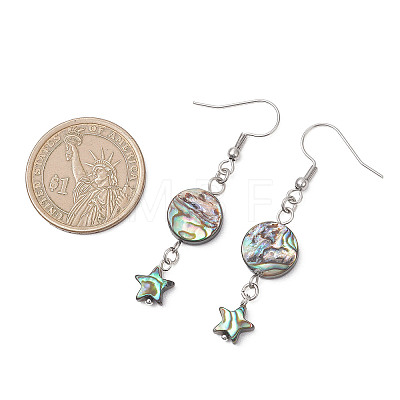 Star Natural Abalone Paua Shell Dangle Earrings EJEW-JE06884-1