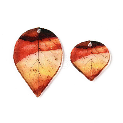 2Pcs Transparent Epoxy Resin Leaf Pendants RESI-T057-93-1