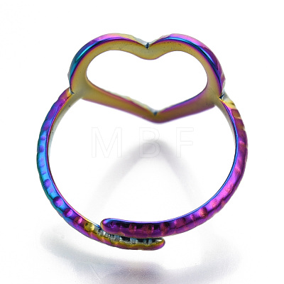 304 Stainless Steel Heart Cuff Ring RJEW-N038-123M-1
