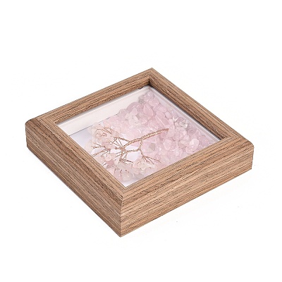 Natural Rose Quartz Chips Tree of Life with Wooden Photo Frame Decorations DJEW-B013-04C-1