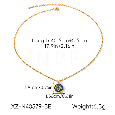 304 Stainless Steel Pave Cubic Zirconia and Enamel Evil Eye Pendant Necklaces WG396DB-02-1
