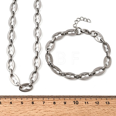 304 Stainless Steel Coffee Bean Chain Bracelet & Necklace Jewelry Sets SJEW-L199-19P-1