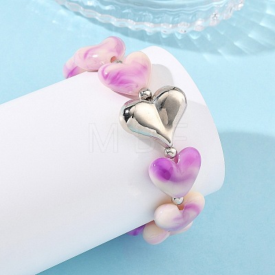 Acrylic Heart Beaded Stretch Bracelets for Kid BJEW-JB14277-1