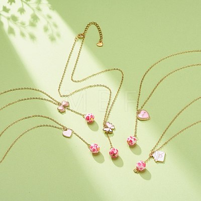 Alloy Enamel Charm & Resin Beads Lariat Necklace NJEW-JN03962-1