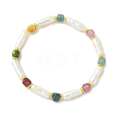 Natural Tourmaline & Cultured Freshwater Pearl Beaded Bracelets BJEW-JB14045-01-1
