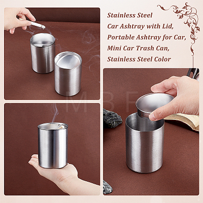 304 Stainless Steel Car Ashtray with Lid AJEW-WH0307-36-1