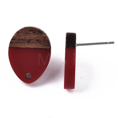 Opaque Resin & Walnut Wood Stud Earring Findings MAK-N032-006A-B01-1