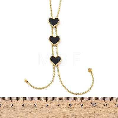 Triple Heart 304 Stainless Steel & Black Plastic Y Necklaces for Women NJEW-U032-13G-02-1