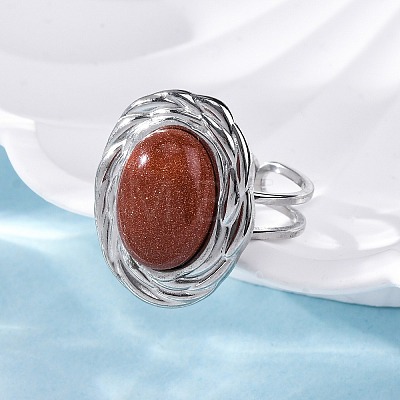 Oval Synthetic Goldstone Finger Rings RJEW-M063-01P-15-1