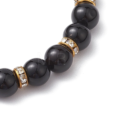 8mm Round Natural Black Onyx(Dyed & Heated) Beaded Stretch Bracelets for Women BJEW-JB10796-1