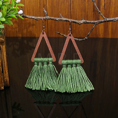 Wood and Cotton Dangle Earrings WG53E25-03-1