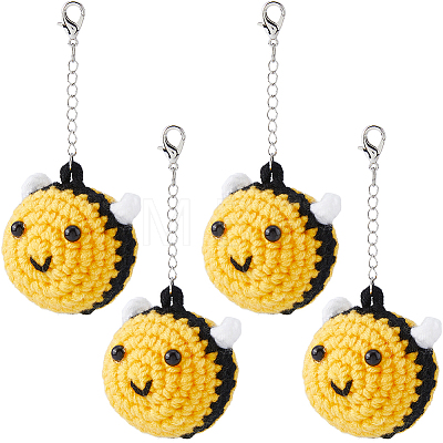 4Pcs Bees Cotton Keychains HJEW-FH00296-1