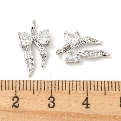 Rack Plating Brass Micro Pave Clear Cubic Zirconia Pendants KK-B093-01F-P-1