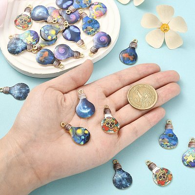 30Pcs 10 Styles Alloy Printed Pendants PALLOY-CJ0002-55-1