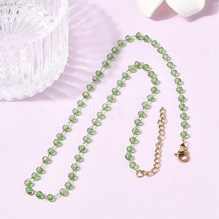 304 Stainless Steel with Glass Faceted Rondelle Bead Handmade Link Chain Birth Stone Necklaces for Women NJEW-G195-01G-06-1