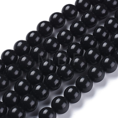 Natural Black Stone Beads Strands X-G-I288-A02-8mm-1