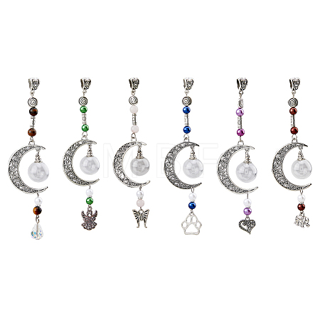 6Pcs 6 Style Moon Perfume Bottle Urn Ashes Tibetan Style Alloy Pendant Decorations HJEW-AB00227-1