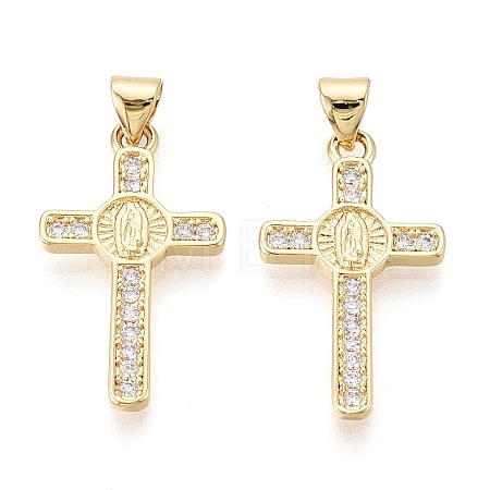 Religion Brass Micro Pave Clear Cubic Zirconia Pendants KK-T080-52G-1