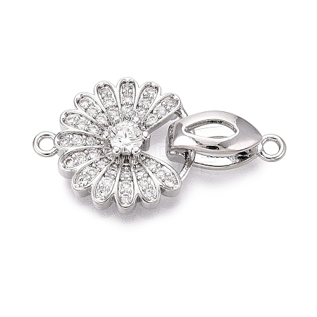 Brass Micro Pave Clear Cubic Zirconia Fold Over Clasps KK-Q074-18P-1