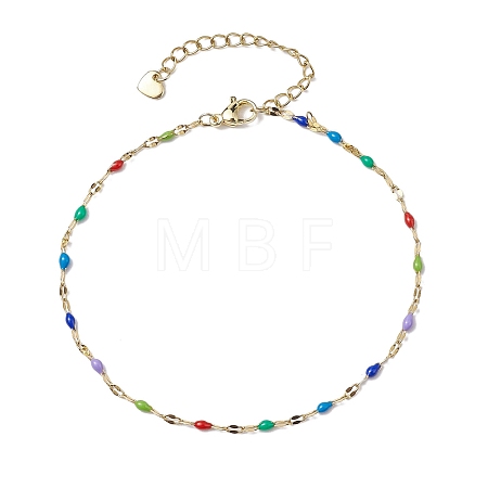 304 Stainless Steel Enamel Link Chains Anklets AJEW-AN00588-01-1