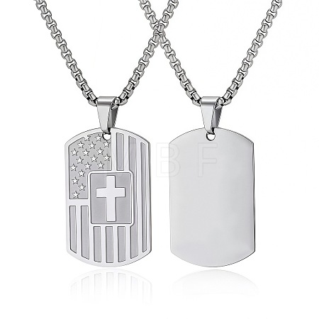 304 Stainless Steel American Flag Dog Tag Cross Pendant Necklaces for Men WG60E26-01-1