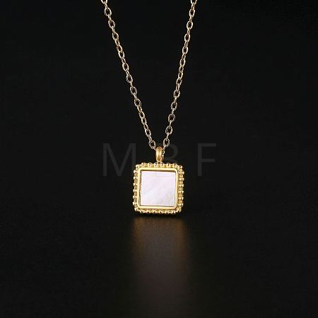 Natural Shell Square Pendant Necklace with Stainless Steel Chains TM4742-1-1