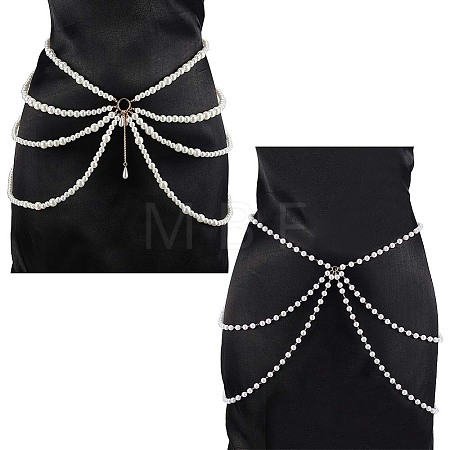 2Pcs 2 Styles Multi Layered ABS Plastic Pearl Beaded Chain Belts AJEW-FG0004-01-1