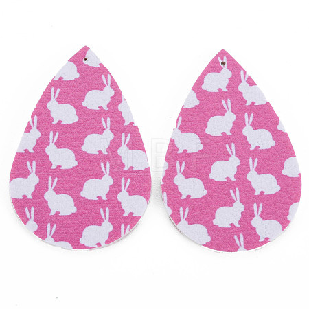PU Leather Big Teardrop with Bunny Pendants FIND-T058-A44-1