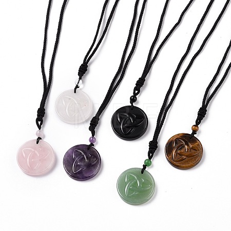 Adjustable Natural Mixed Gemstone Sailor's Knot Pendant Necklace with Nylon Cord for Women NJEW-L171-02-1