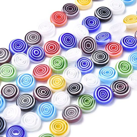Flat Round Handmade Millefiori Glass Beads LK-R004-49-1