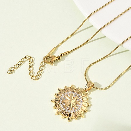 304 Stainless Steel Micro Pave Clear Cubic Zirconia Pendant Necklaces for Women LS-NJEW-Z103-01G-09-1