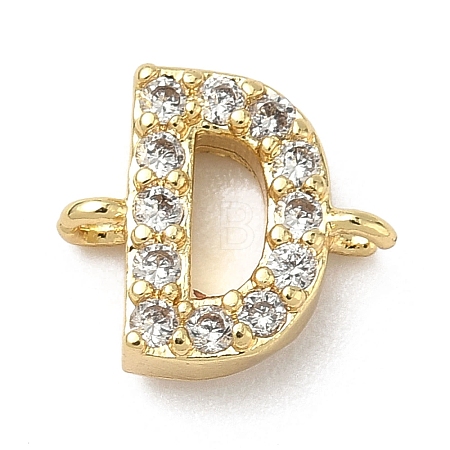 Brass Micro Pave Clear Cubic Zirconia Letter Links Connector Charms KK-I382-07G-D-1