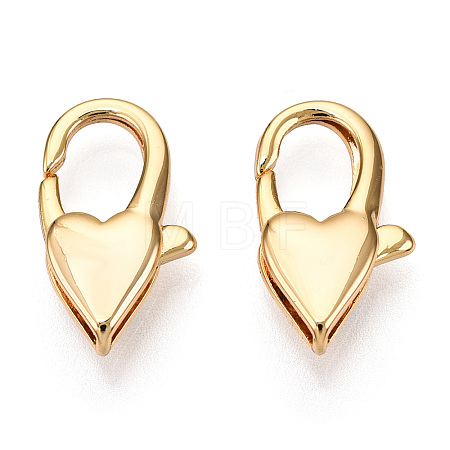 Brass Heart Lobster Claw Clasps KK-N254-14G-1
