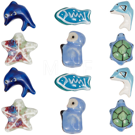 12Pcs 6 Styles Animals Handmade Porcelain Beads PORC-PA0001-59-1