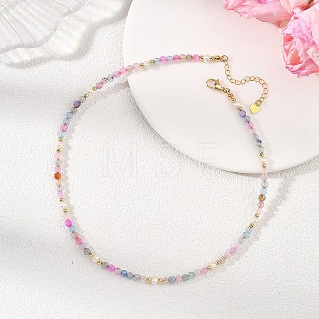 Dyed & Heated Faceted Round Natural Agate and Cultured Freshwater Pearl Beaded Necklaces for Women NJEW-JN06240-03-1