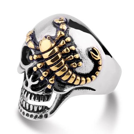 Two Tone 316L Surgical Stainless Steel Skull with Scorpion Finger Ring SKUL-PW0002-034E-GP-1